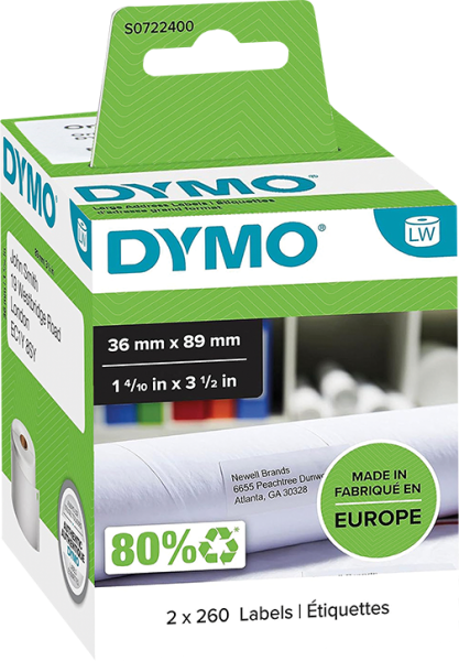 DYMO Etiketten, 36 x 89 mm weiß, festhaftend (99012) - S0722400