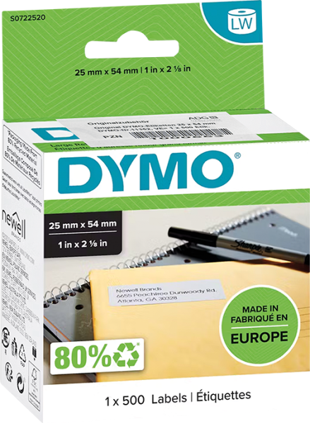 DYMO Etiketten, 25 x 54 mm weiß, festhaftend (11352) - S0722520
